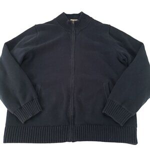 LL Bean Cardigan Cotton Plaid Lining Navy Blue Full Zip Sweater Mens Size Large